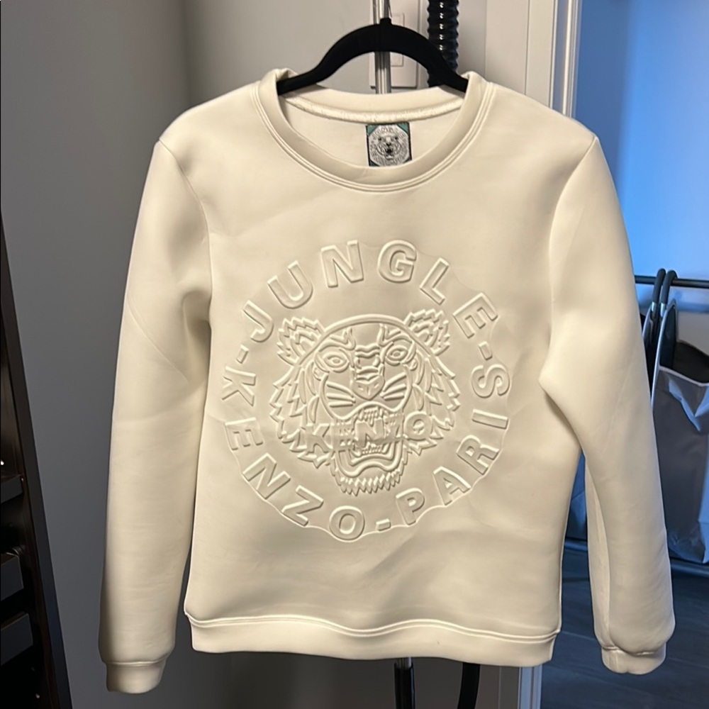 Kenzo White Crew Neck Top with Textured Design